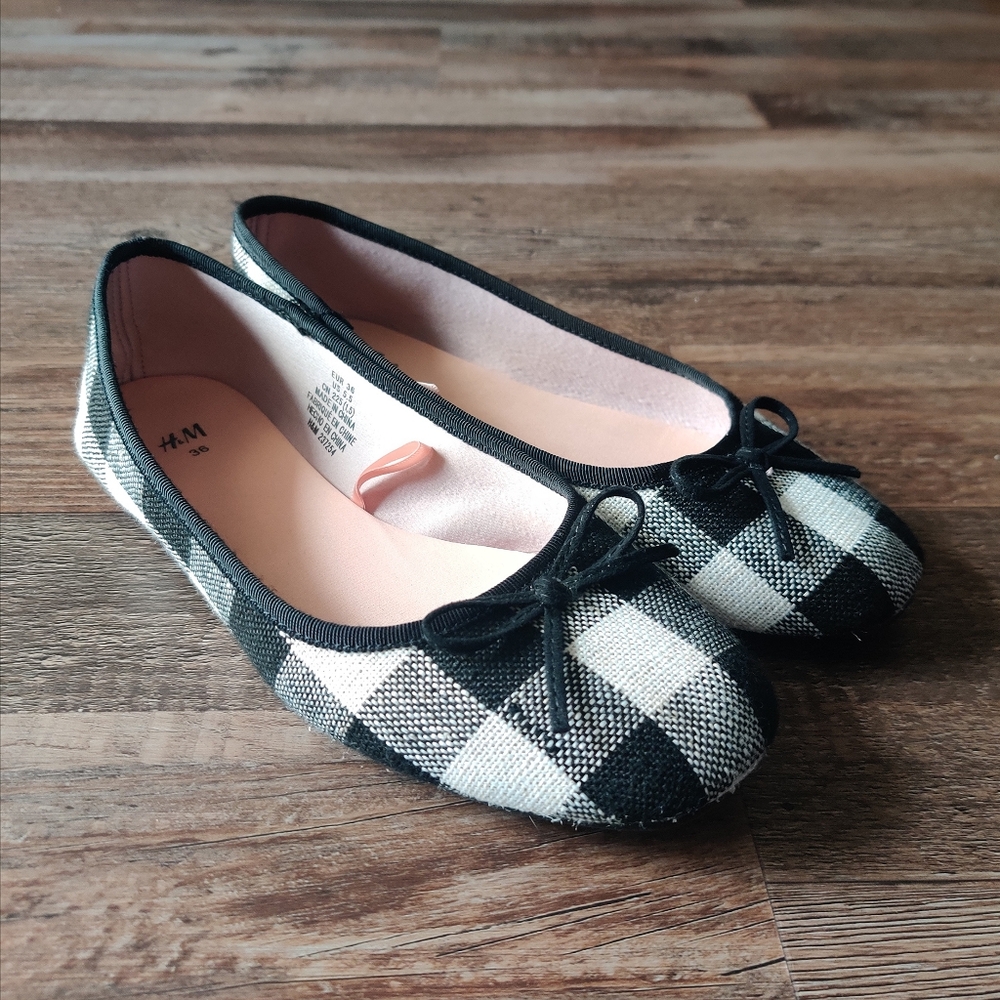 H&M Buffalo Plaid Canvas Ballet Flats